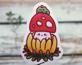 Cute Mushroom Sticker | Cute Froggy Sticker | Cute Frog Sticker | Cute Mushroom Sticker | Vinyl Sticker | Omi And Sprout | Large Sticker