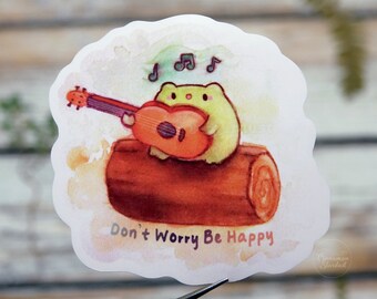 Cute Singing Frog Sticker | Laptop Sticker | Frog Playing Guitar | Large Sticker