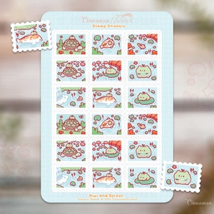 Stamp Stickers | Kiwi and Sprout | Cute Frog Sticker Sheet | Koi Fish Stickers | Cute Sticker Stamps | Kiwi Pond