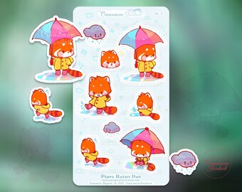 Cute Kawaii Stickers | Rainy Day Sticker Sheet | Piper The Red Panda