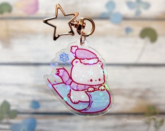 Cute Polar Bear Keycharm | Holographic Stars Keycharm | Polar Bear Keychain | Nanuk the Polar Bear