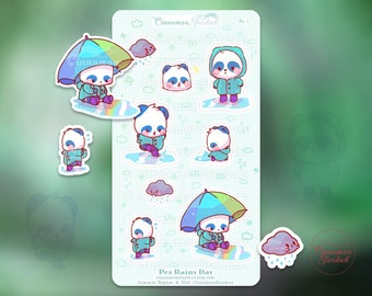 Cute Kawaii Stickers | Rainy Day Sticker Sheet | Pez The Panda