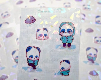 Shattered Glass Holographic Stickers | Cute Kawaii Stickers | Rainy Day Sticker Sheet | Pez The Panda