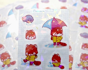 Shattered Glass Holographic Stickers | Cute Kawaii Stickers | Rainy Day Sticker Sheet | Piper The Red Panda