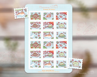 Stamp Stickers | Kiwi and Sprout | Cute Frog Sticker Sheet | Koi Fish Stickers | Cute Sticker Stamps | Kiwi Pond