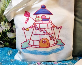 Canvas Tote Bag | Cute Lighthouse Tote Bag | Cute Tote Bag | Cute Kawaii Tote Bag | Nautical Tote Bag | Canvas Bag | Lighthouse Tote Bags