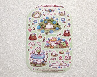 Glittery Stickers | Ribbit Rabbit | Morning Glories & Painted Mushrooms No. 1