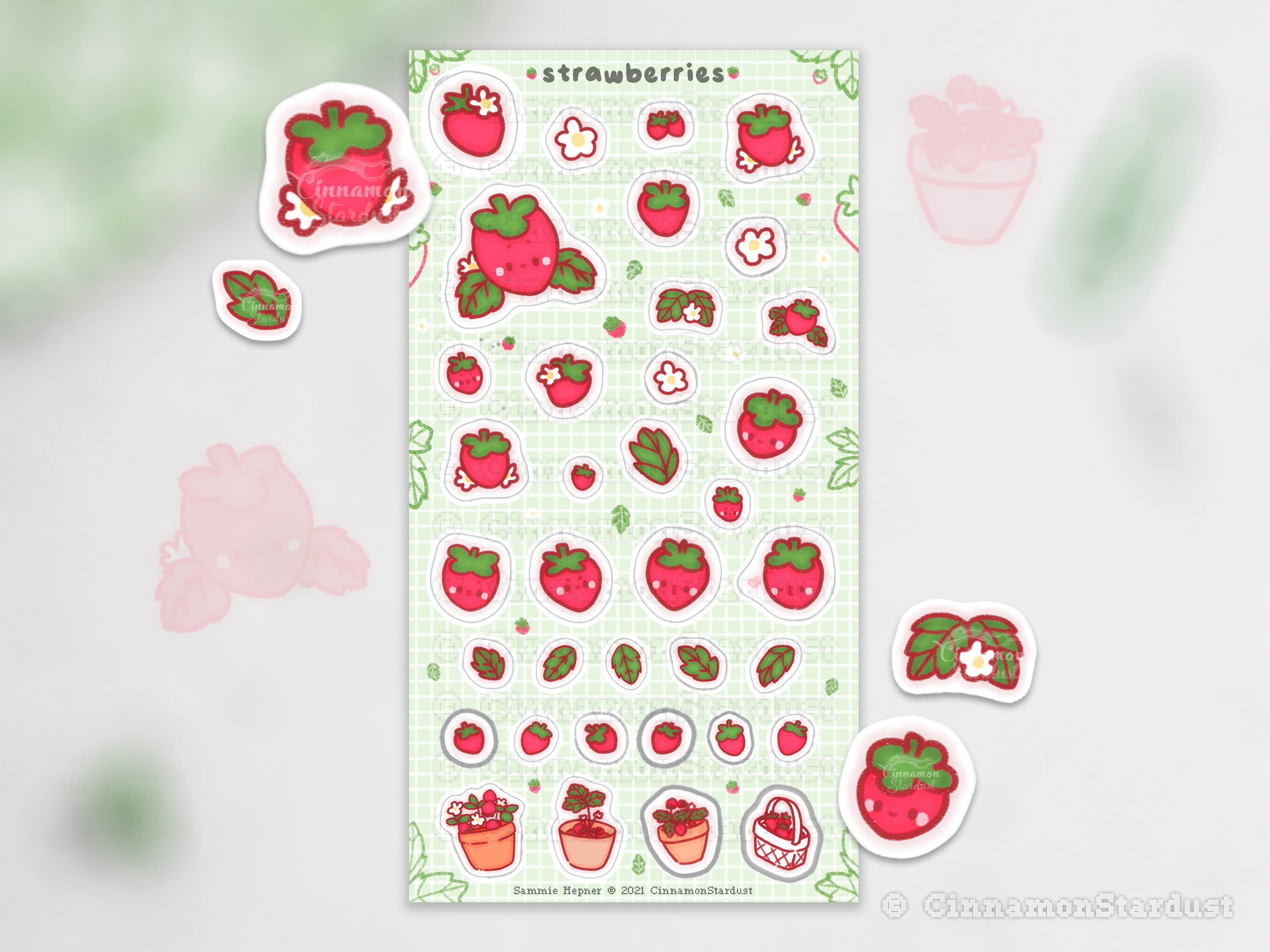 Strawberries Sticker Sheet / Strawberry Stickers / Soft Vinyl Etsy