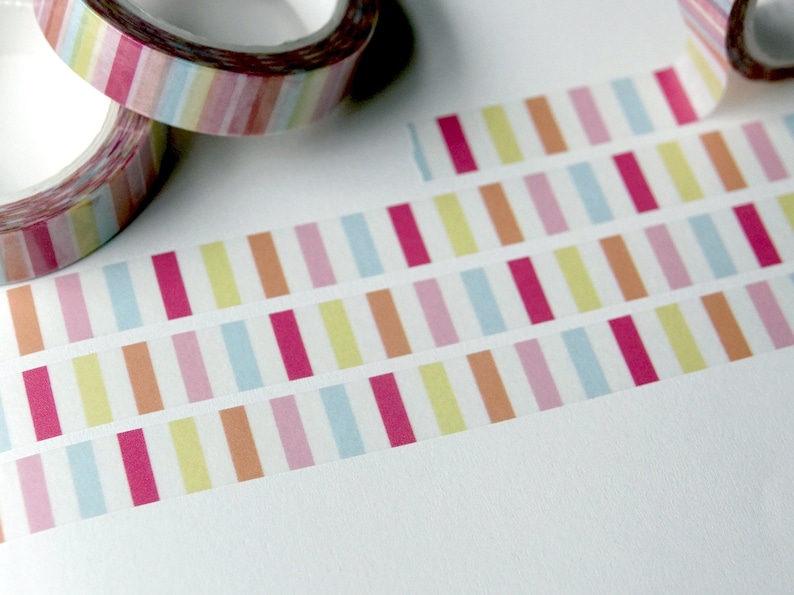Red, Yellow, Orange, Pink, Blue, and White Stripes Striped Washi Tape 1cm Washi Tape Cute Washi Tape image 1