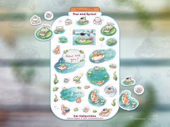 Glittery Stickers | Happy Mail Stickers | Kiwi and Sprout Jar Sticker Sheet | Cute Frog Sticker Sheet | Koi Fish Sticker | Jar Collections