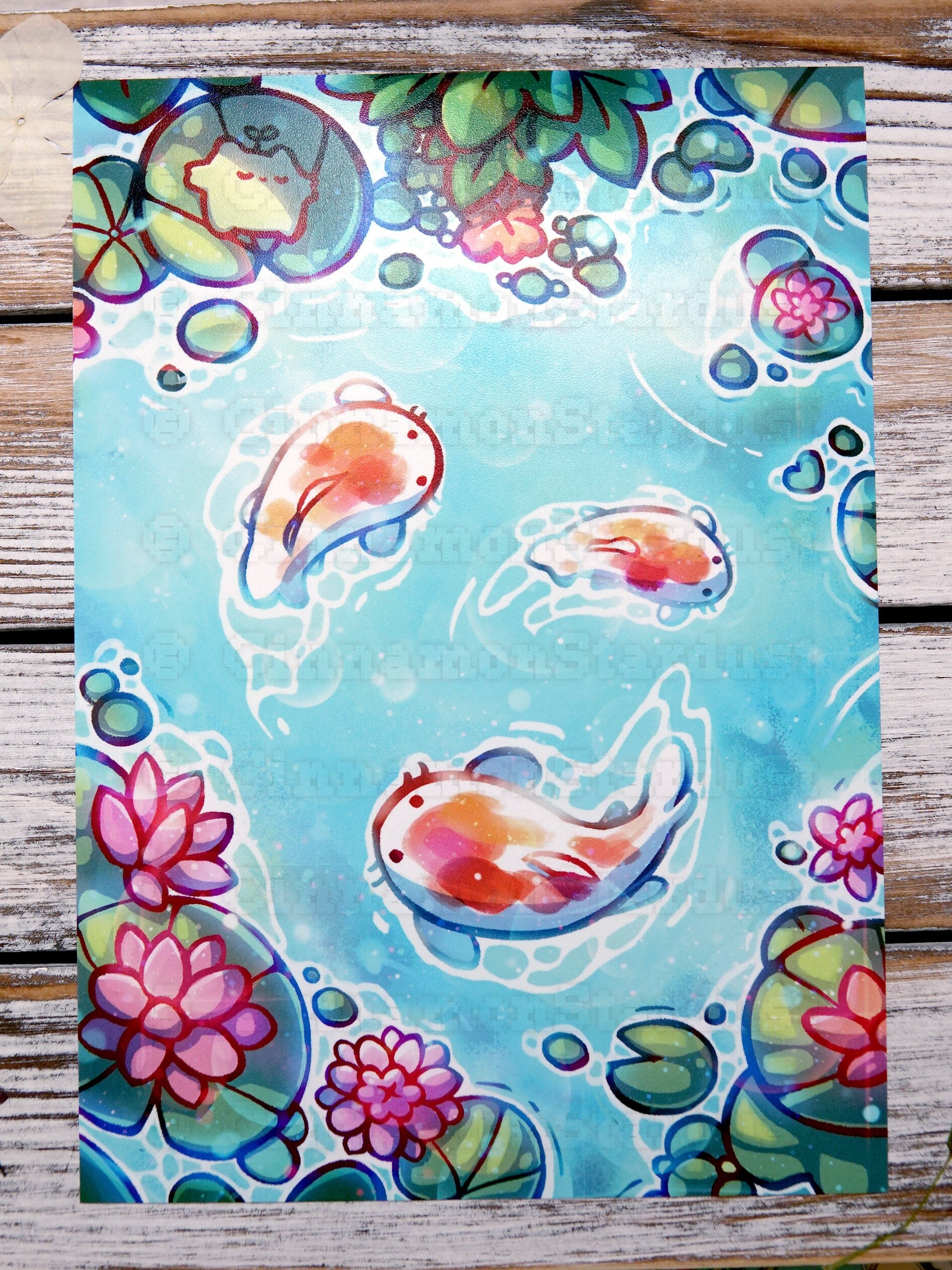 Kiwi and Sprout | Koi Pond Print | Kawaii Art Print | Kawaii