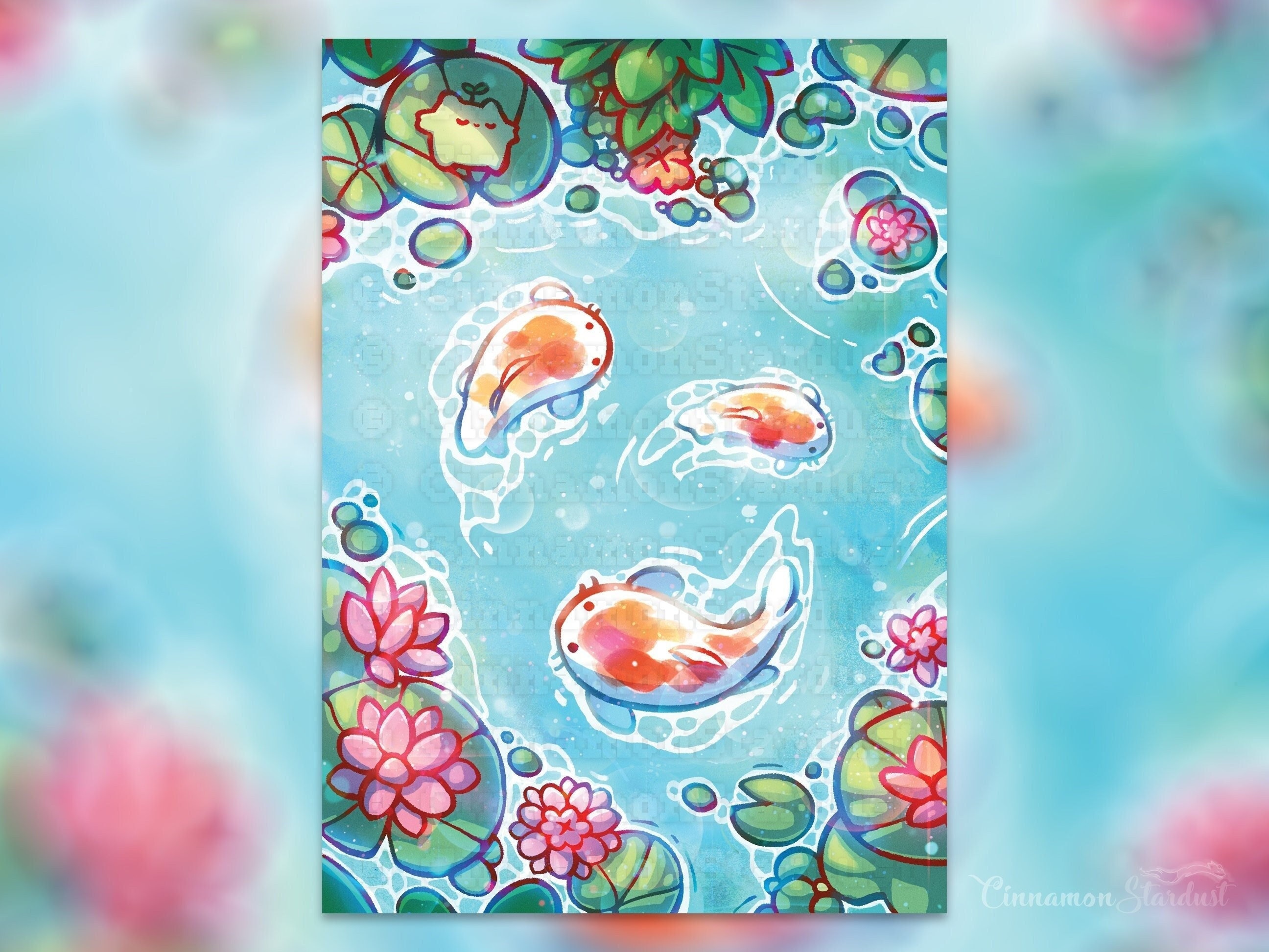 Kiwi and Sprout | Koi Pond Print | Kawaii Art Print | Kawaii