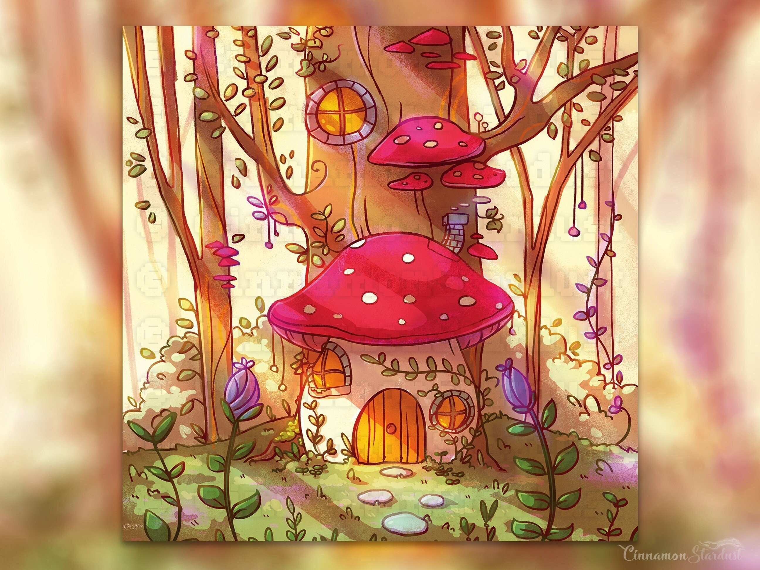 Mushroom Cottage Art Print | Mushroom House | Cottage Core - Etsy