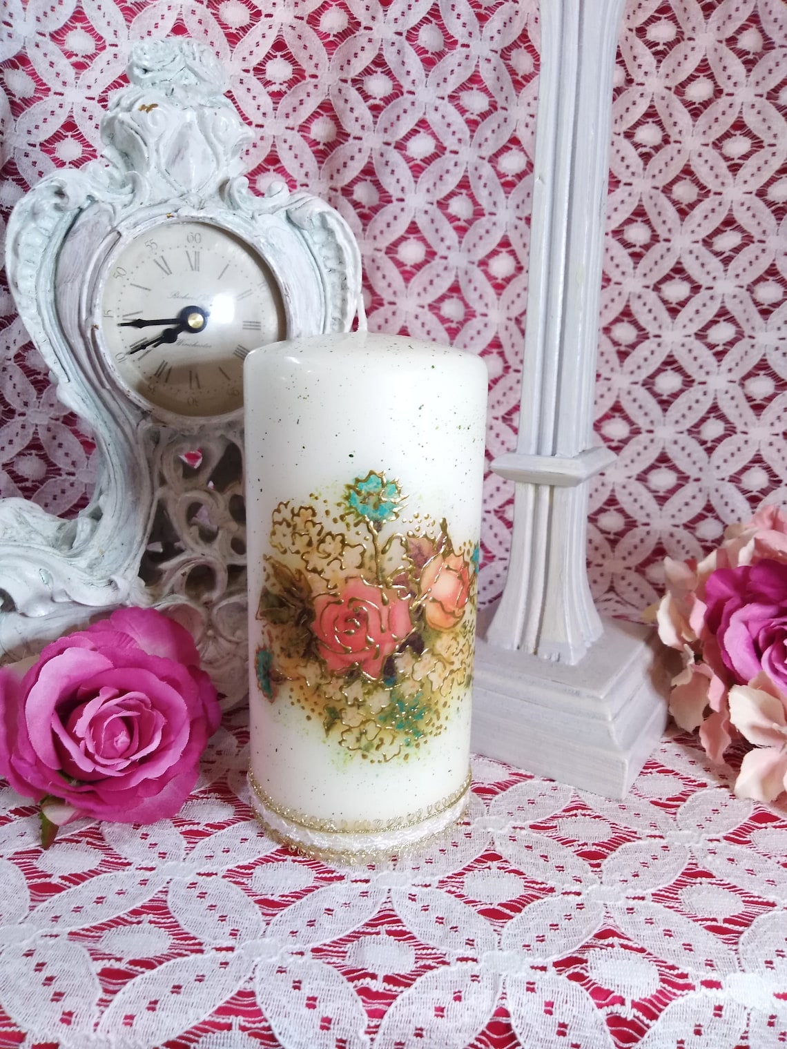 Kirchenkerzen 3d bemalte Kerze Säule Kerze Decoupage Kerze | Etsy