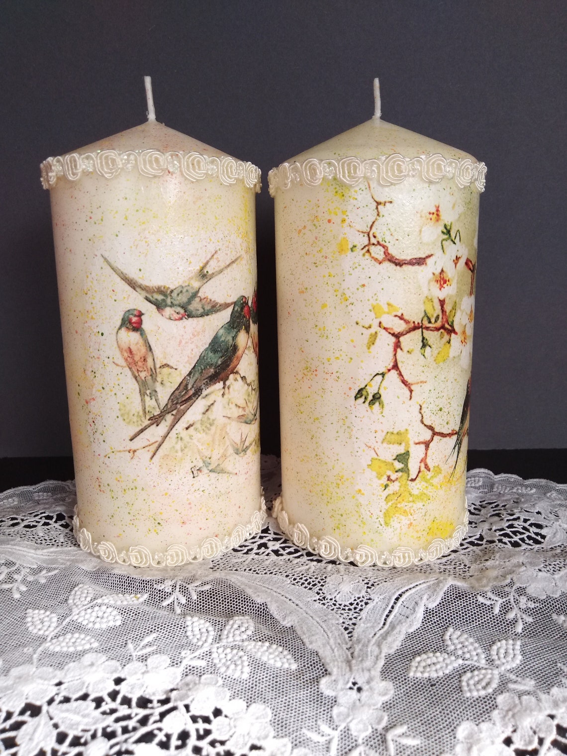 Decorative candle with swallow hand decorated Birds candle Etsy