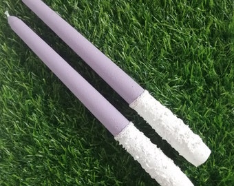 Set of 2 lavender taper candles, diner candles hand painted, tea candles purple lavender