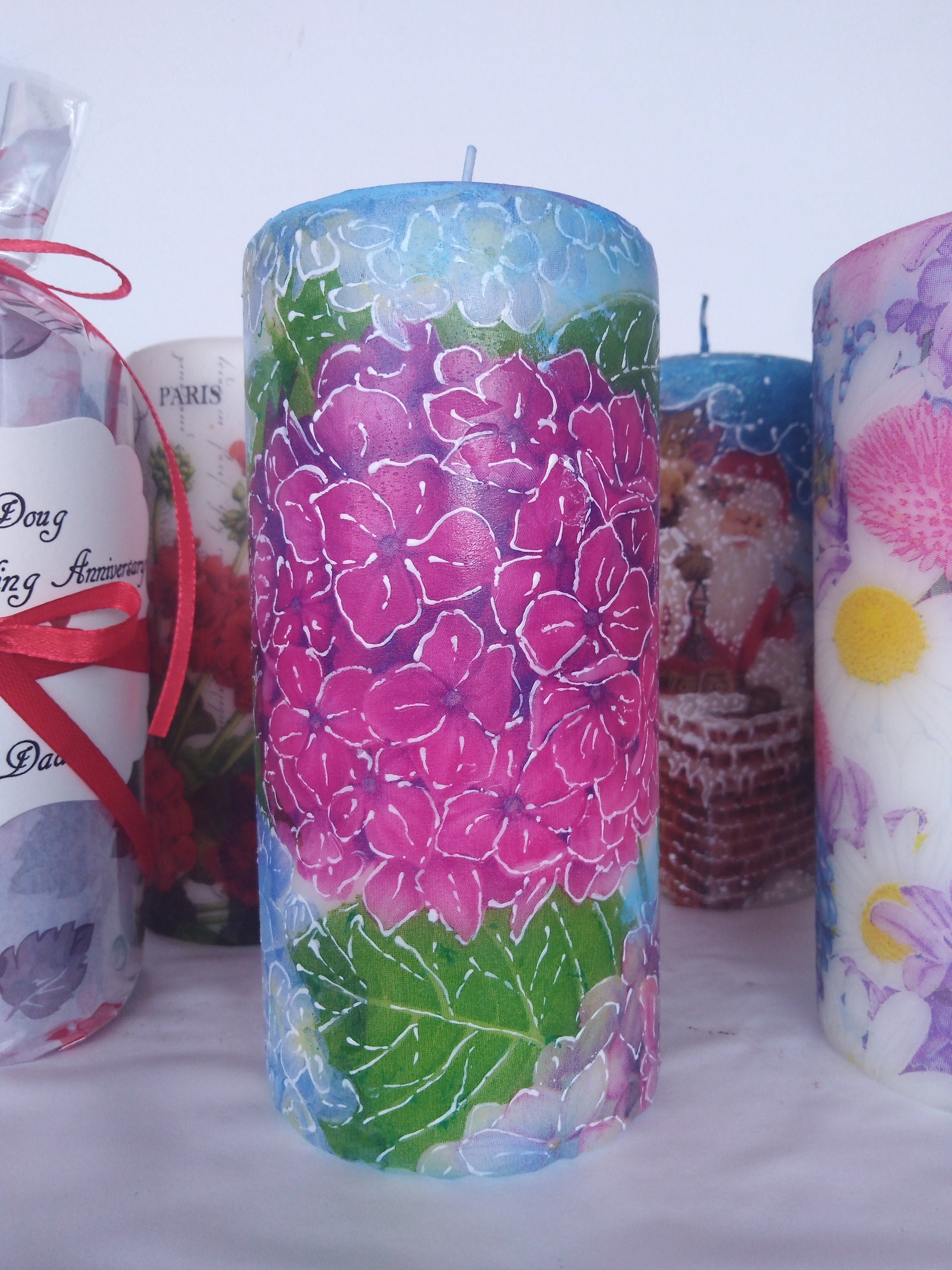 Candle Floral Decoupage Art Candle Decorative Pillar Candle Etsy UK
