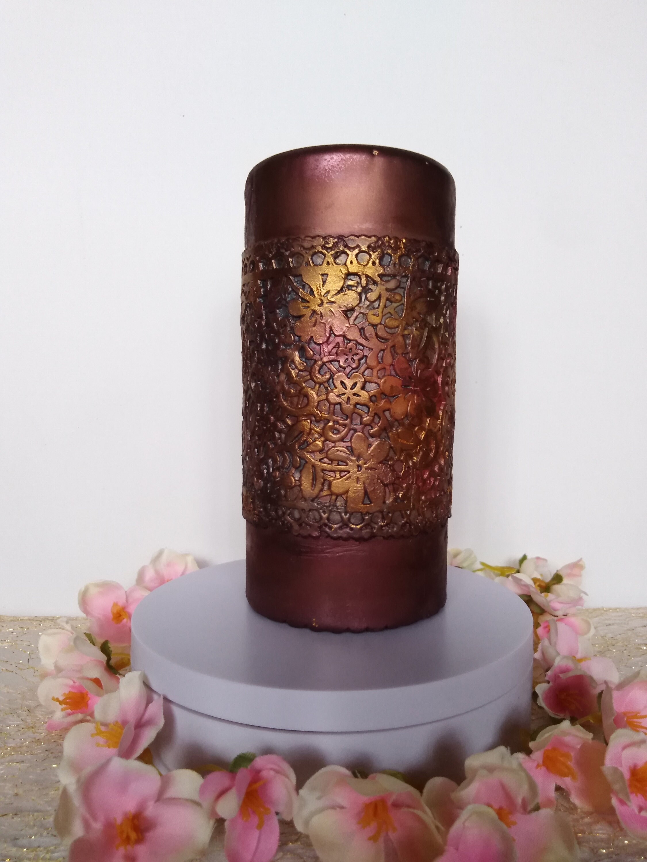 Gold Glitter Unscented Decorative Pillar Candle Decorative Use