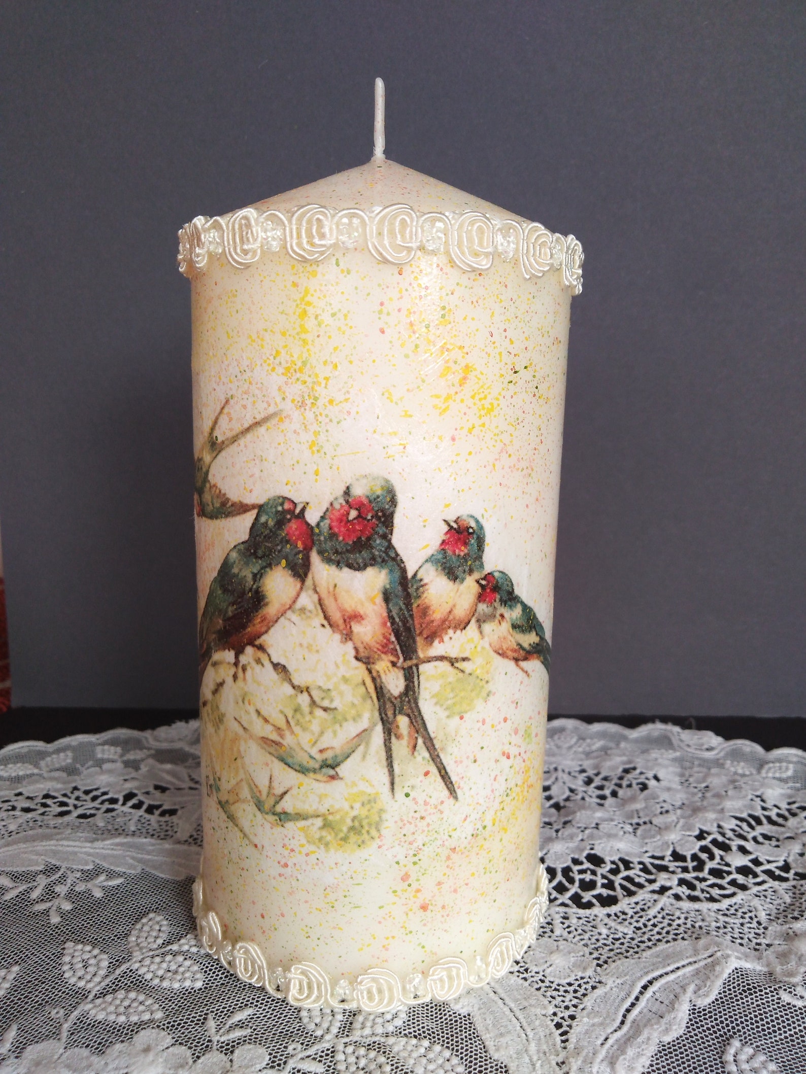 Decorative candle with swallow hand decorated Birds candle Etsy