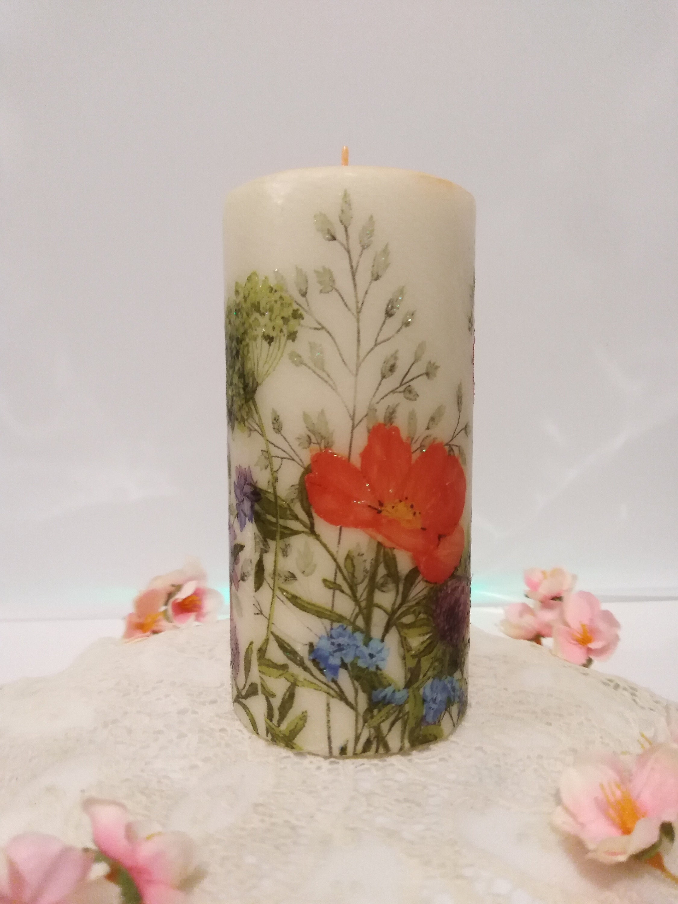 DIY Decoupaged Candle with Dried Flower