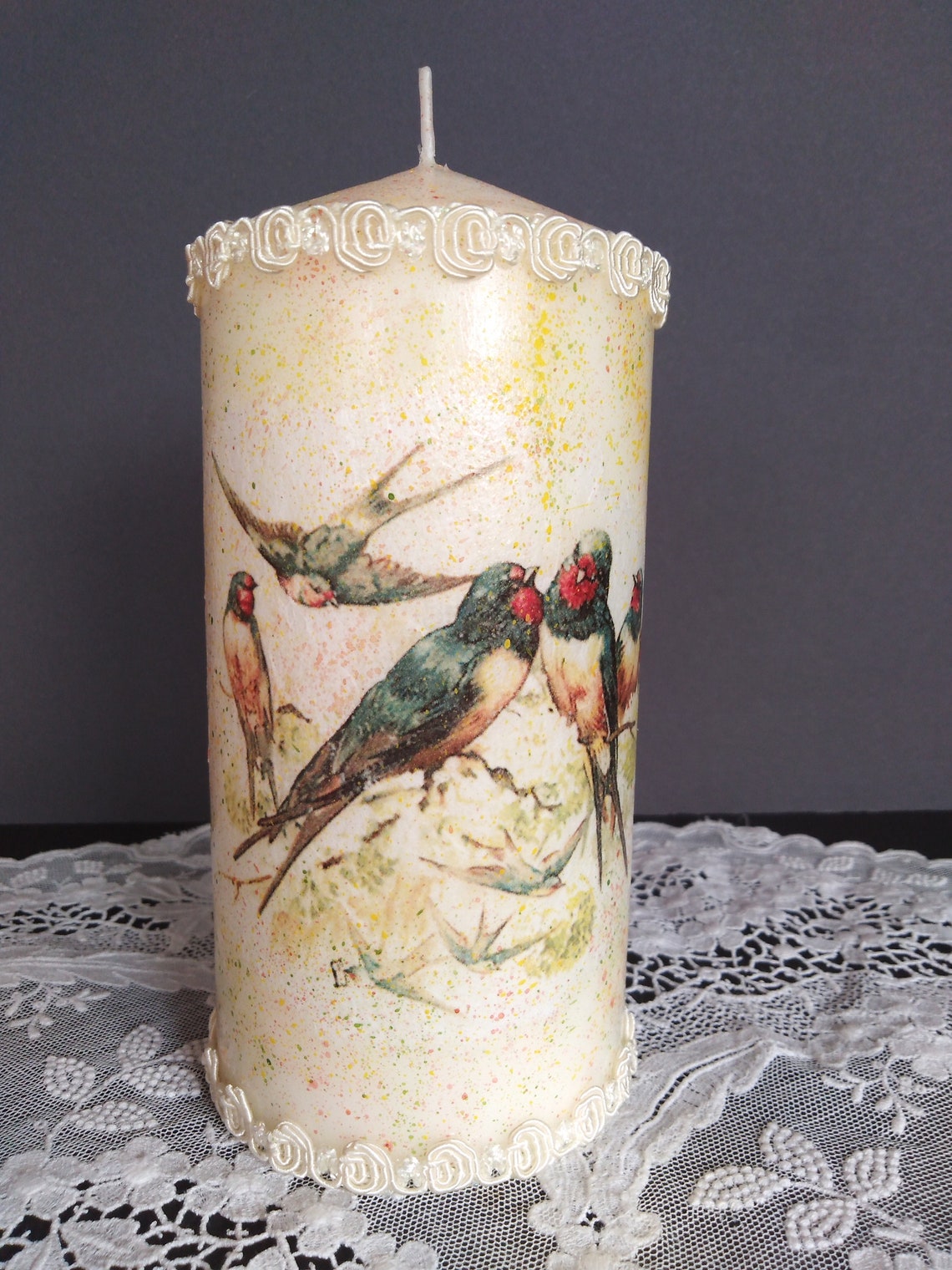 Decorative candle with swallow hand decorated Birds candle Etsy