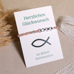 Perlenarmband zur Kommunion | Fisch | personalisierbar | Geschenkidee| Glückwunschkarte mit Armband