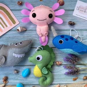 Animais de feltro do oceano, brinquedos de feltro subaquáticos, brinquedo de animais marinhos, decoração de berçário do oceano, brinquedo marinho feito à mão, pelúcia educacional, amante da vida marinha
