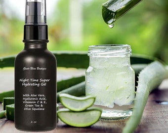 Organic Aloe Vera Night Gel: Super Hydrating with Hyaluronic Acid 1 or 2 oz