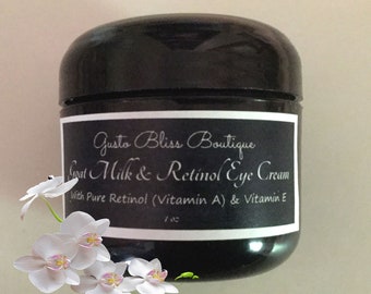 Eye Cream With Pure Retinol Goat Milk Vitamin A & E  Moisturizing Eye Cream 1 or 2 oz Jar