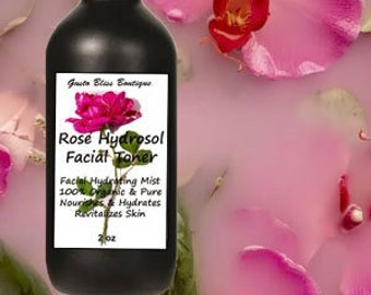 Rose Hydrosol Facial Toner Organic Pure & Natural Hydration Fortified With All Natural Vitamin E For All Skin Types 2 Oz Bottle