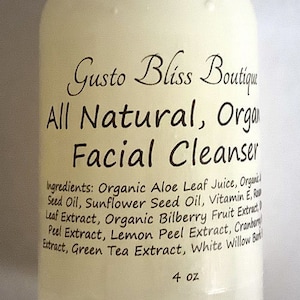 Facial Cleanser Organic: Natural Creamy Lotion with Jojoba & Aloe (4 oz)