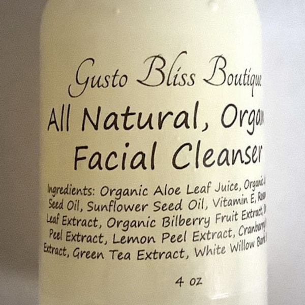 Facial Cleanser Organic: Natural Creamy Lotion with Jojoba & Aloe (4 oz)