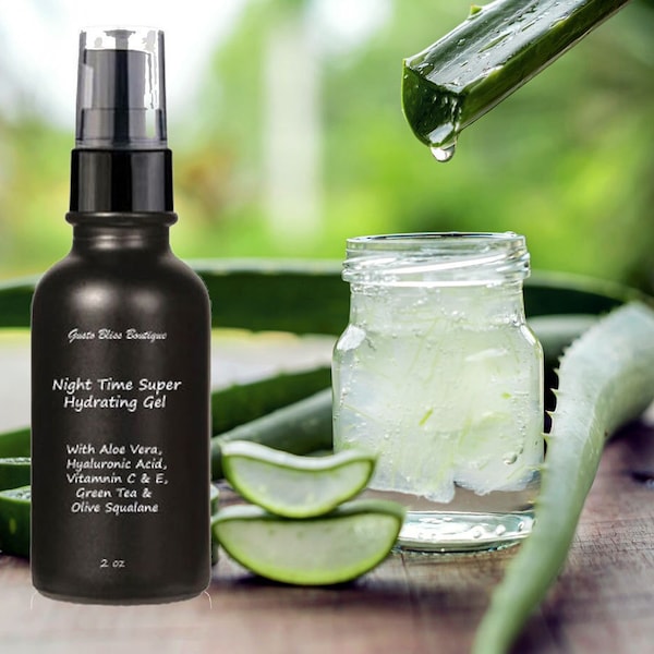 Organic Aloe Vera Night Gel: Super Hydrating with Hyaluronic Acid 1 or 2 oz
