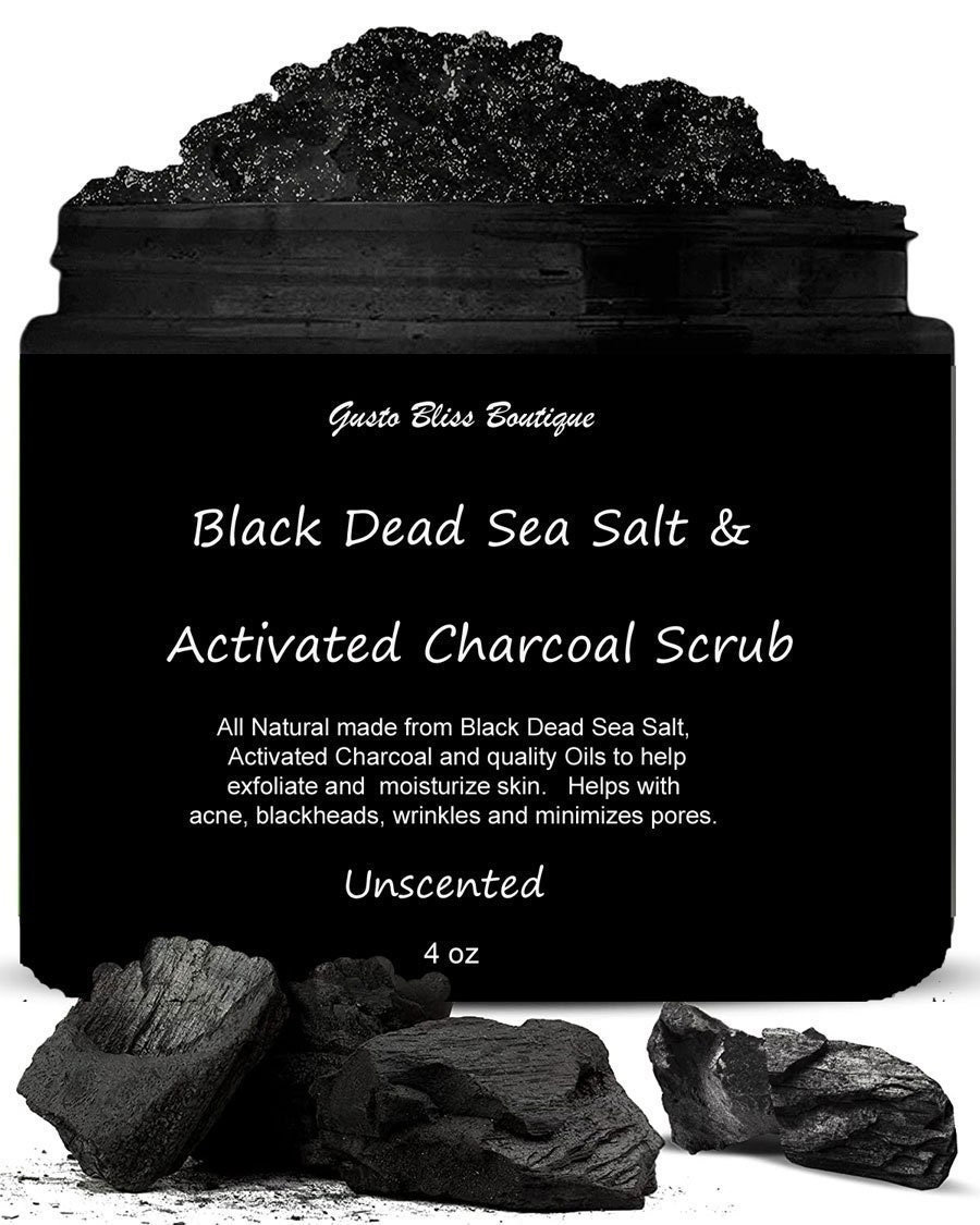 Black Sea Salt Activated Charcoal Foaming Exfoliating Scrub 4oz/8oz Scented or Non