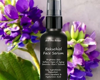 Bakuchiol Face Serum: Plant-Based Retinol Alternative, Vegan 1 or 2 oz Bottles