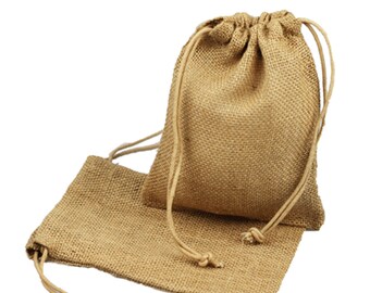 Burlap Hessian Jute Bags 5x7 Natural Color Dual Draw Strings Quality Bags For Gift Giving Set of 4