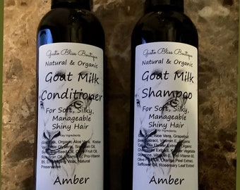 Goat Milk Shampoo and Goat Milk Conditioner The All Natural Organic Shampoo & Conditioner Manageable Soft Shiny Hair 8 oz Bottles