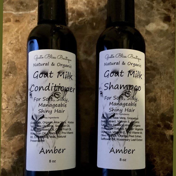 Goat Milk Shampoo and Goat Milk Conditioner The All Natural Organic Shampoo & Conditioner Manageable Soft Shiny Hair 8 oz Bottles