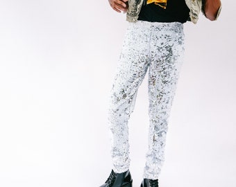 Mens Rave Pants, Burning Man Leggings, White Silver Pants, festival clothing men, Meggings, Pride outfit, LGBTQ+, Elton John / Sparklebutt