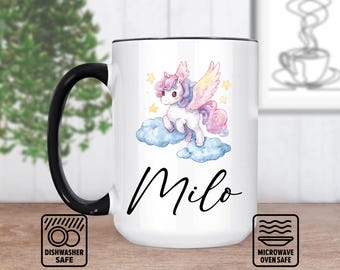 Petite Pegasus Mug With Custom Name - Personalized Mug For Kids, Mythical Creature Gift, Unique Coffee Mug, Fantasy Art, Birthday