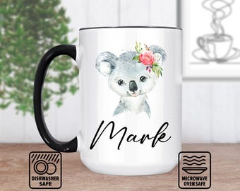 Baby Koala Mug with Name – Custom Koala Coffee Cup for Kids and Animal Lovers, Nursery Gift, Birthday Gift, Cute Gift (11oz and 15oz)