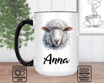 Sheep Head Mug With Custom Name | Personalized Mug For Animal Lovers | Unique Farmhouse Decor Gift | Handcrafted Ceramic Coffee Mug