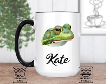 Frog Head Mug With Custom Name - Unique Personalized Mug Gift For Frog Lovers, Handcrafted Ceramic Coffee Mug, Perfect For Birthdays
