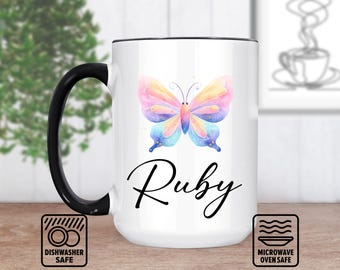 Mug papillon avec nom, cadeau papillon personnalisé pour les amateurs de café, tasse à café papillon personnalisée avec texte, cadeau unique