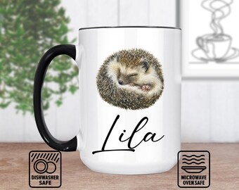 Baby Hedgehog Mug With Custom Name - Adorable Personalized Mug Gift For Hedgehog Lovers, Cute Animal Coffee Mug, Unique Birthday