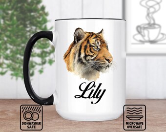 Tiger Head Mug With Custom Name - Personalized Mug For Animal Lovers, Unique Gift Idea, Ceramic Coffee Mug, Perfect For Birthdays Or