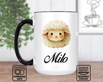 Sheep Head Mug With Custom Name - Personalized Mug Gift For Animal Lovers, Unique Farmhouse Decor, Handcrafted Ceramic Coffee Tea Mug
