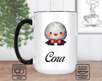 Tiny Vampire Mug With Custom Name - Personalized Mug For Halloween, Gothic Decor, Spooky Gift, Unique Coffee Lover Present, Vampire Fan
