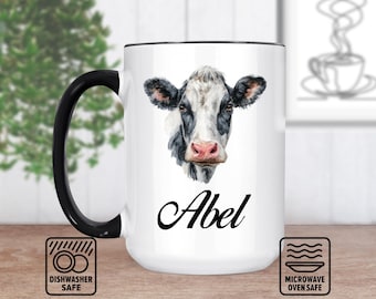 Cow Head Mug With Custom Name - Unique Farmhouse Decor Gift, Personalized Mug For Coffee Lovers, Rustic Animal Design, Perfect For Cow