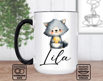Fluffig varulvsvalpmugg - Anpassningsbar present till hundälskare | Personlig mugg med söt varulvsdesign | Unik kaffemugg för husdjur